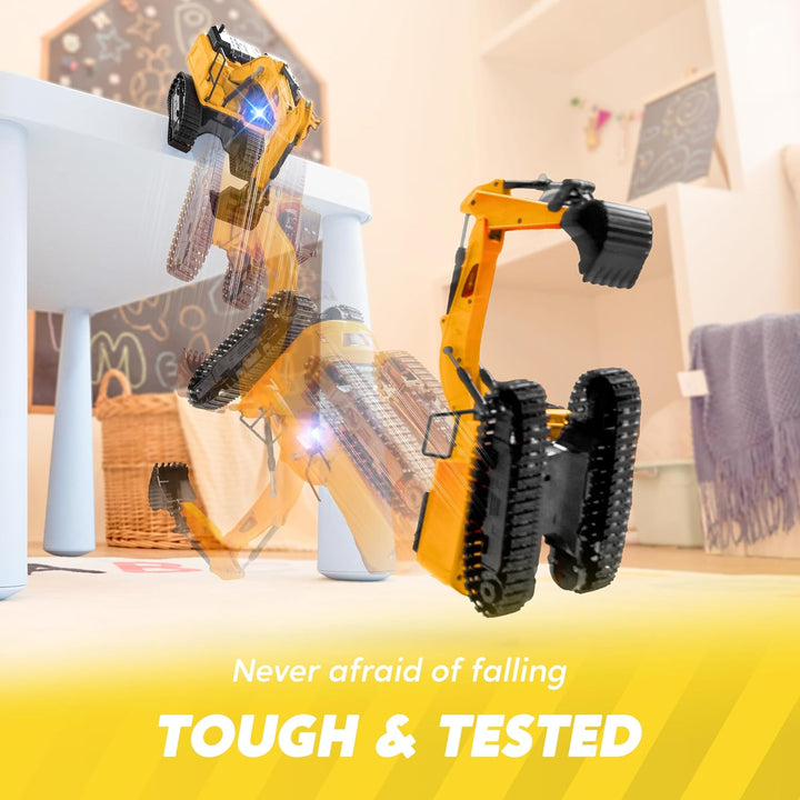 Remote Control Excavator Toys for Boys, 2.4Ghz RC Play Excavator with Light, Construction Toys for Boys 3-5 4-7 8-12 Year Old Kids, Birthday Gift