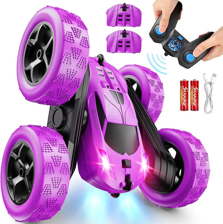 Remote Control Car, RC Cars Toys for Kids Ages 6-12, 4WD Stunt Car with LED Lights & 360° Flips, 2.4Ghz, Upgraded USB-C Modular Batteries, 8-10 Year Old Boys 1-Blue
