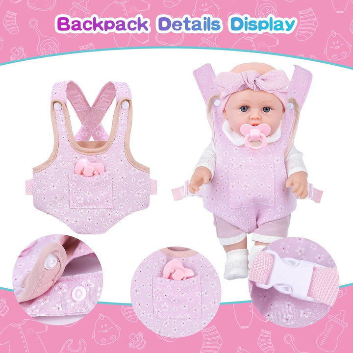 12 Inch Baby Doll Playset with Clothes and Dolls Carrier Accessories Included Baby Carrier, Bottles, Nipple, Socks, Headbands