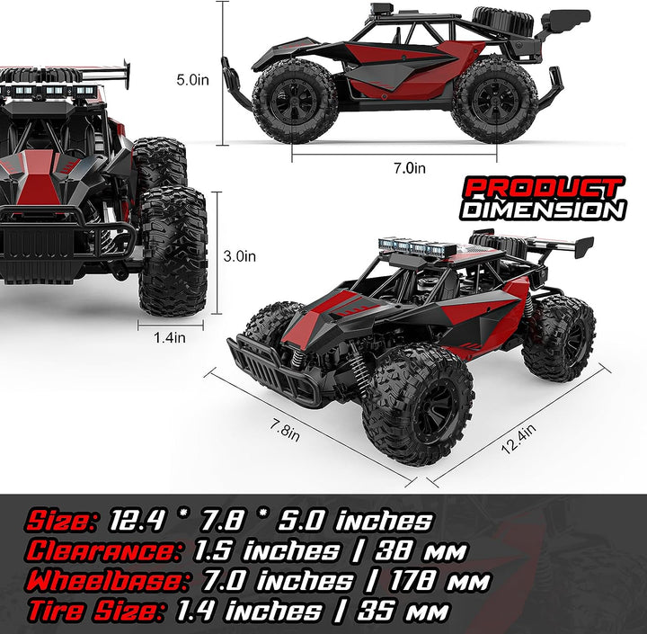 Remote Control Car, 2.4Ghz High Speed 33KM/H RC Cars Toys, 1:12 Monster RC Truck off Road with LED Headlight and Rechargeable Battery Gifts for  Boys 8-12