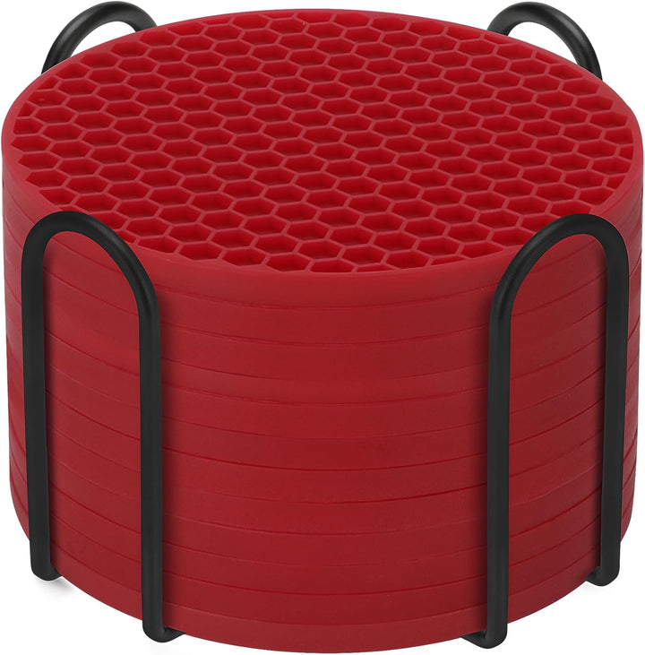 Silicone Coasters Set of 8 with Holder
