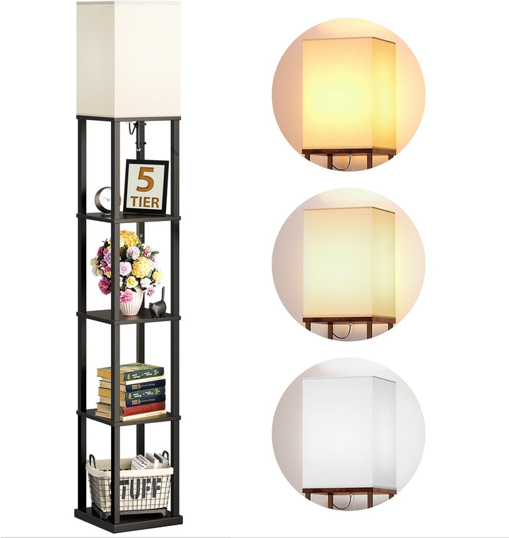 Modern 4-Tier Shelf Floor Lamp - Black