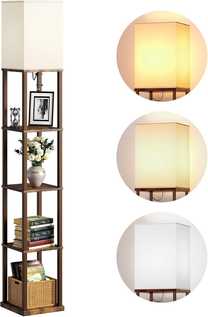 Modern 4-Tier Shelf Floor Lamp - Black