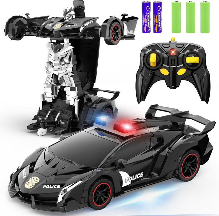 Remote Control Car - Transform Toys Car Robot, One Button Deformation to Robot with Flashing Light, 2.4Ghz 1:18 Scale Transforming  Car Kids Toys with 360 Degree Rotating, Girls Boys Toys