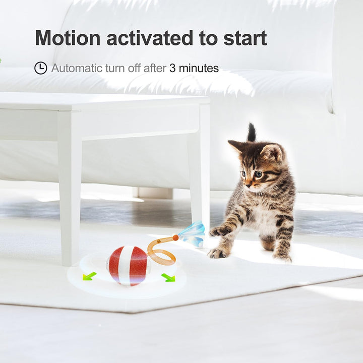 Interactive Cat Toys for Indoor Cats,The 3Rd Generation Agile Moving Cat Ball with Elastic Mesh Tail,Automatic Kitten Toys for Bored Indoor Adult Cats,Motion Activated