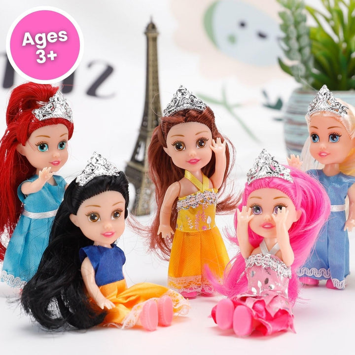 Little Royal Princess Toddler Dolls with Dresses, Girls Imaginative Pretend Play Small Dolls Party Favors Collection (6 Pack)
