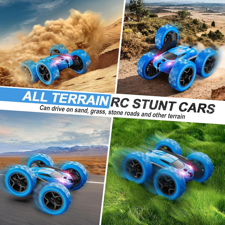 Remote Control Car, RC Cars Toys for Kids Ages 6-12, 4WD Stunt Car with LED Lights & 360° Flips, 2.4Ghz, Upgraded USB-C Modular Batteries, 8-10 Year Old Boys 1-Blue