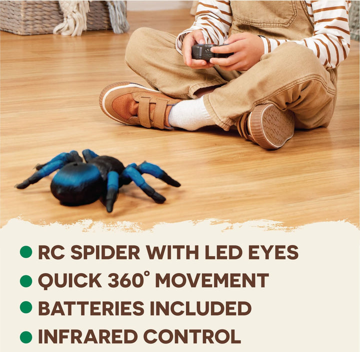 – Remote Control Spider for Kids – RC Tarantula with LED Eyes – Realistic Animal & Moving Legs – Fast-Moving & 360 Spin – Blue Tarantula – 6 Years +