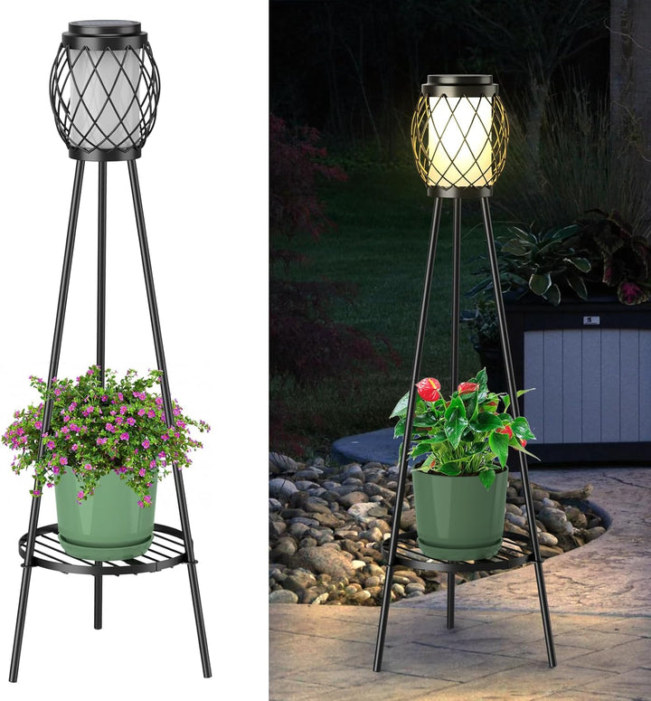 2 Pack Solar Lights Outdoor with Plant Stands - Solar Floor Lamp & Street Lights with Metal Tripod - Patio Decor for Garden, Yard, Pathway, Driveway, Porch