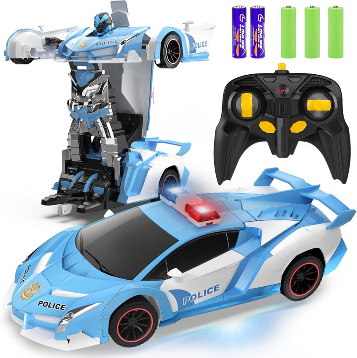 Remote Control Car - Transform Toys Car Robot, One Button Deformation to Robot with Flashing Light, 2.4Ghz 1:18 Scale Transforming  Car Kids Toys with 360 Degree Rotating, Girls Boys Toys