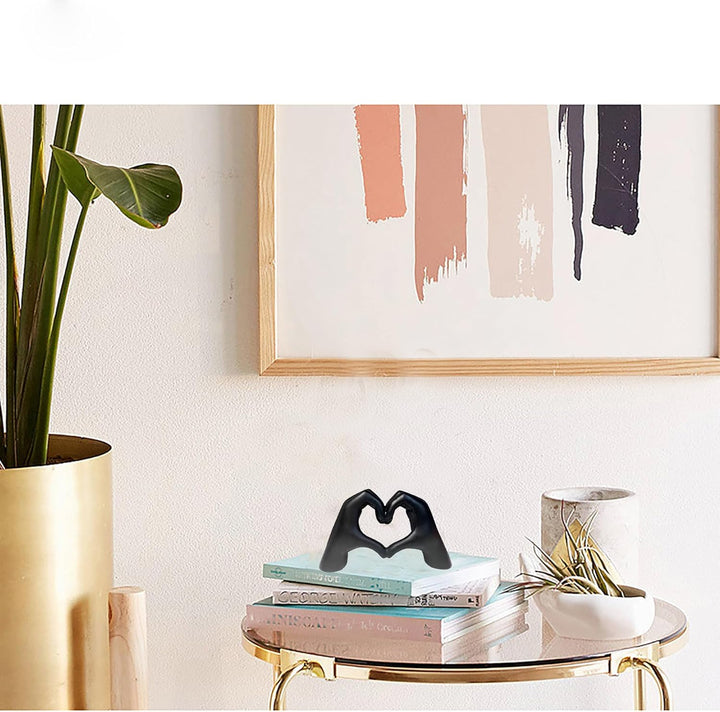 Gold Heart Hands Statue - Small Black