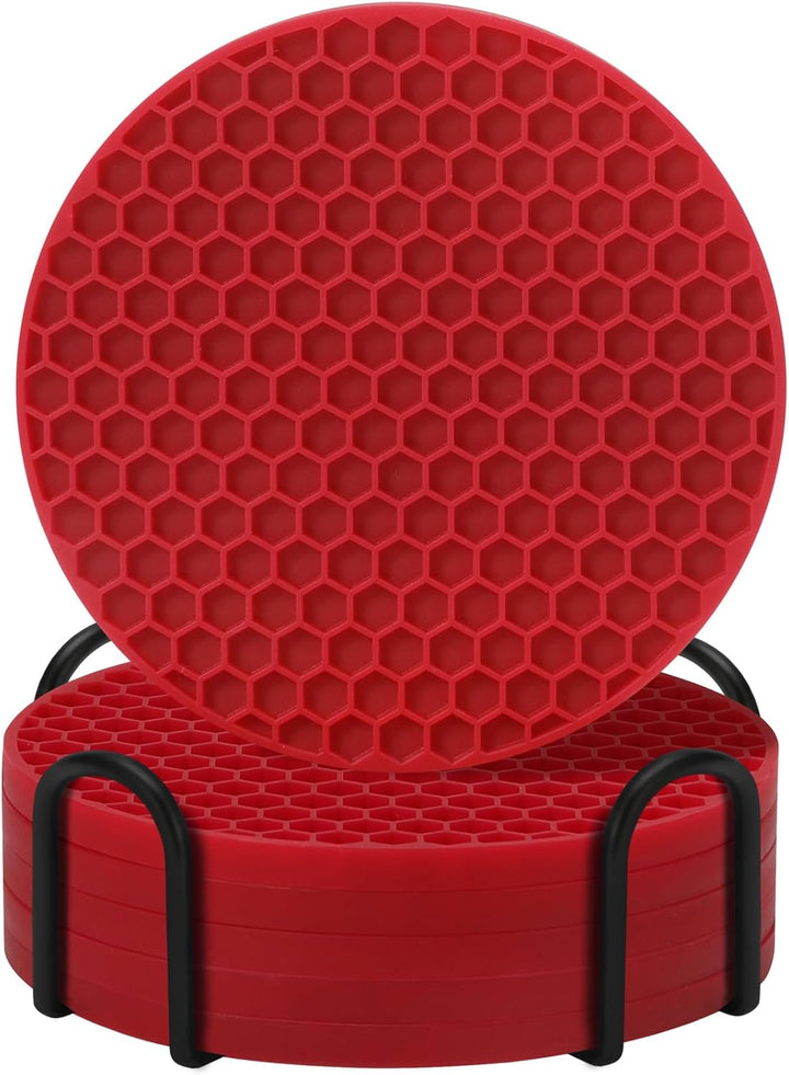 Silicone Coasters Set of 8 with Holder