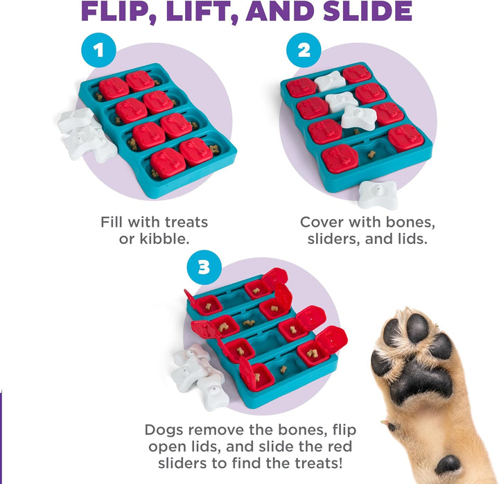 by Nina Ottosson Dog Brick Treat Puzzle Enrichment Toy, Level 2 Intermediate Game, Blue
