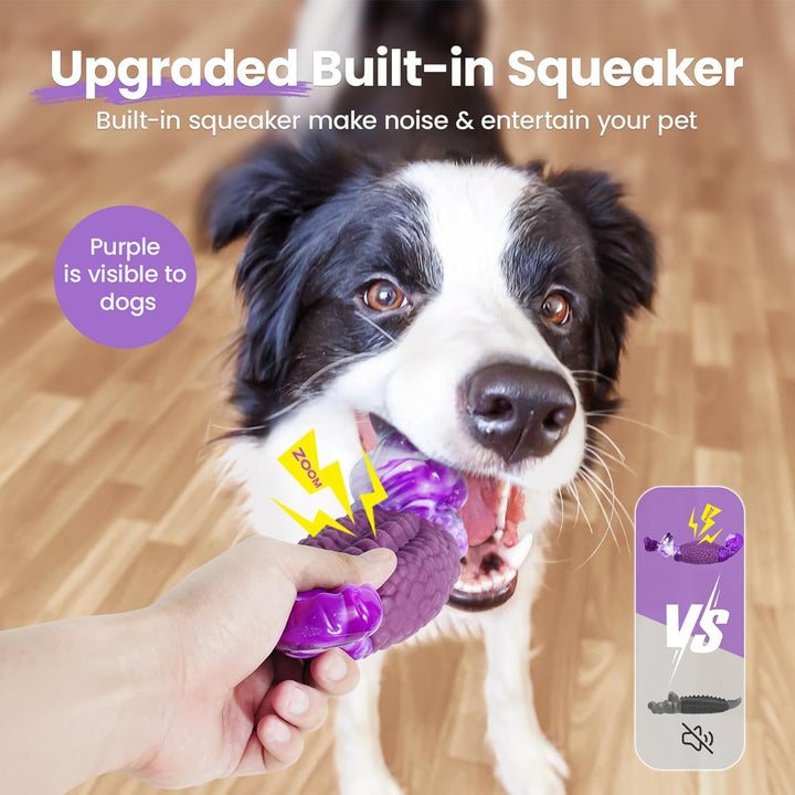 Tough Dog Chew Toys for Aggressive Chewers, Squeaky Indestructible Dog Toy to Keep Them Busy & Reduce Boredom for Medium, Large Breed, Bacon Flavor
