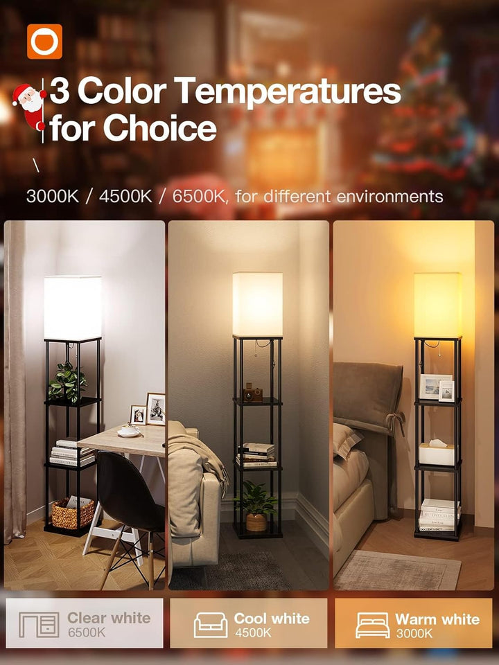 Modern 4-Tier Shelf Floor Lamp - Black