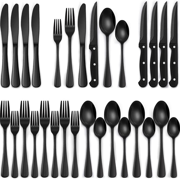 24-Piece Black Silverware Set for 4