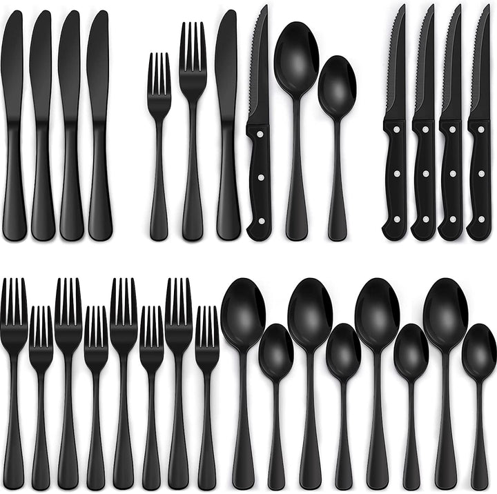 24-Piece Black Silverware Set for 4