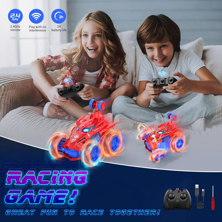 Spider Remote Control Car Rc Cars Toys,Cool Rechargeable Stunt Rc Car with 360 Flips 4WD Wheel with Bright Light,Fun Outdoor Toys Gifts for Kids Birthday or Chritmas Age 4 5 6 7 8 9 10 11 12 Years Old