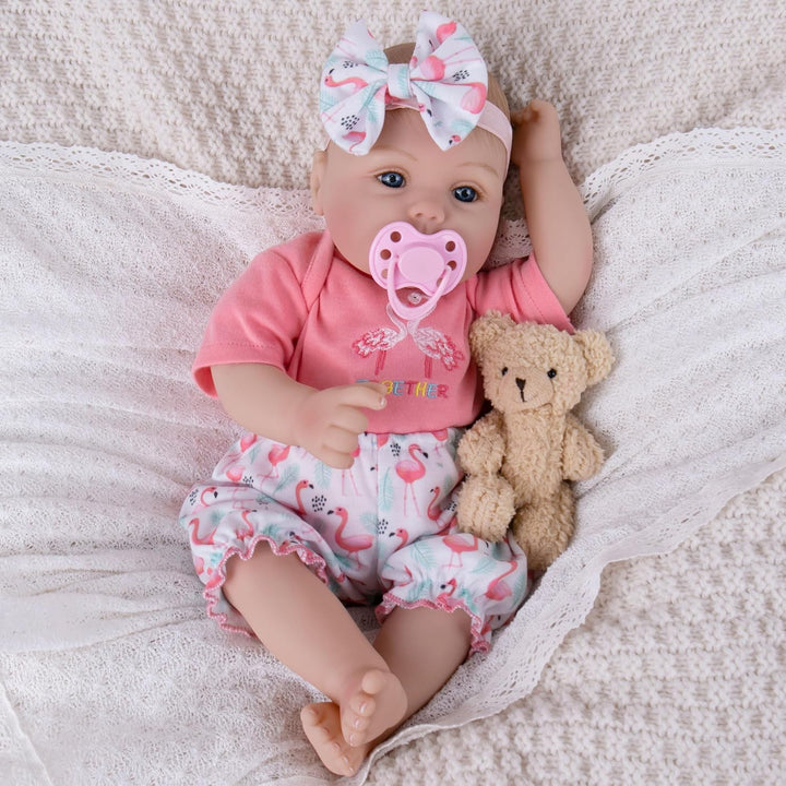 Reborn Baby Dolls Girl, 22 Inch Lifelike Realistic Silicone Baby Girl Doll That Look Real Packaged with Feeding Toy Accessories Set,Gift for Grandma and Kids 3+