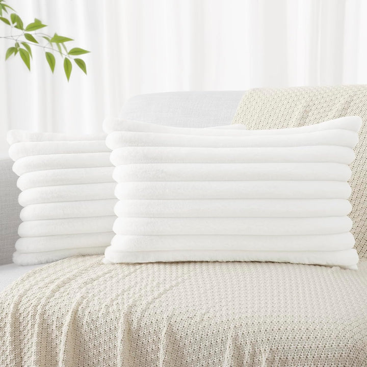 Faux Fur Striped Pillow Covers Set of 2