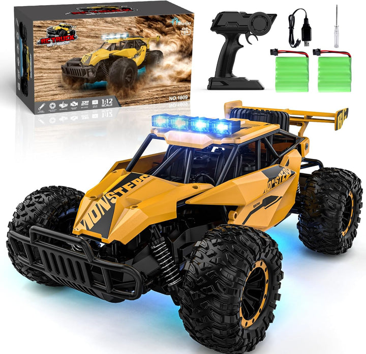 Remote Control Car, 2.4Ghz High Speed 33KM/H RC Cars Toys, 1:12 Monster RC Truck off Road with LED Headlight and Rechargeable Battery Gifts for  Boys 8-12
