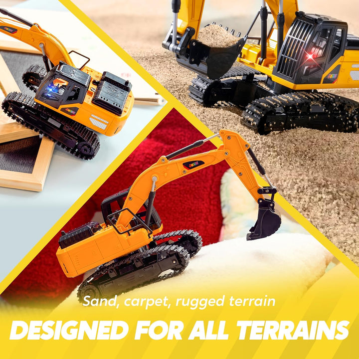 Remote Control Excavator Toys for Boys, 2.4Ghz RC Play Excavator with Light, Construction Toys for Boys 3-5 4-7 8-12 Year Old Kids, Birthday Gift