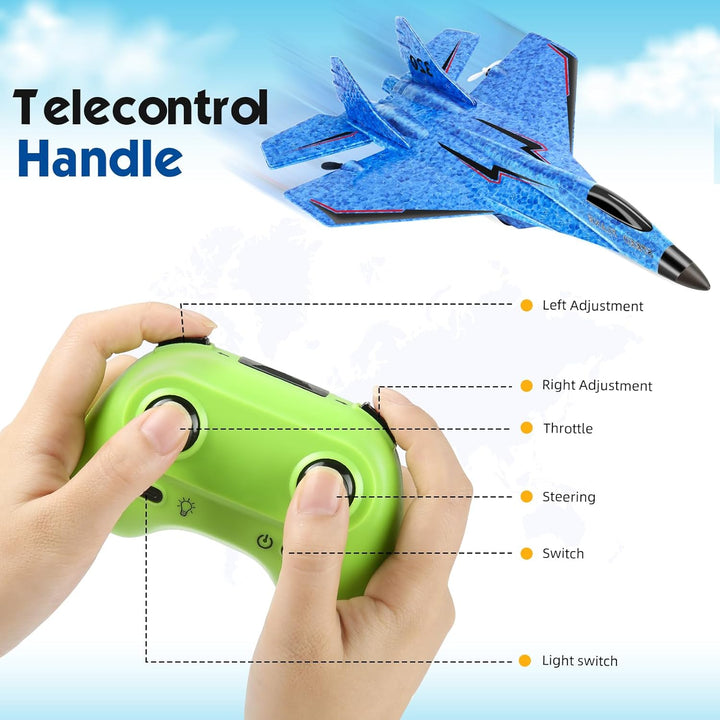 RC Plane, Remote Control Wireless Airplane Toy - RC Plane Remote Control 2CH 2.4Ghz RC Plane with Lights, Remote Control Airplanes Foam RC Fighter Airlane Jet for  Kids