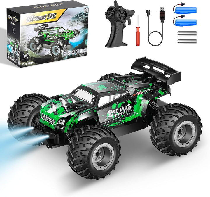 Remote Control Car, All Terrain Remote Control Truck for Boy, 2.4Ghz Rc Car with Bodylight and Two Rechargeable Batteries, 20KM/H Monster Truck Toys