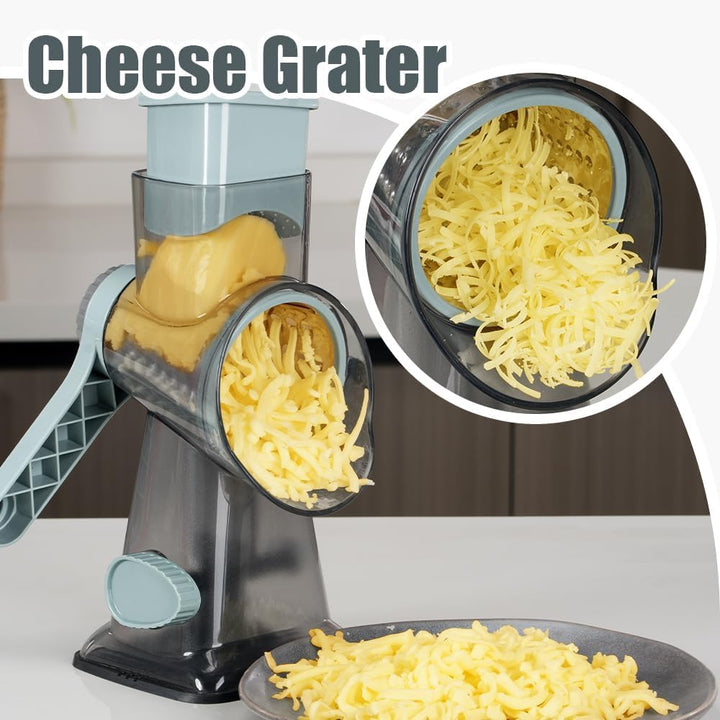 Rotary Cheese Grater with 3 Blades - Greyblue