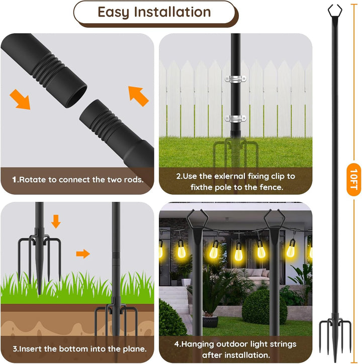10Ft Outdoor String Light Poles 4Pk