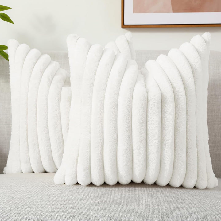 Faux Fur Striped Pillow Covers Set of 2