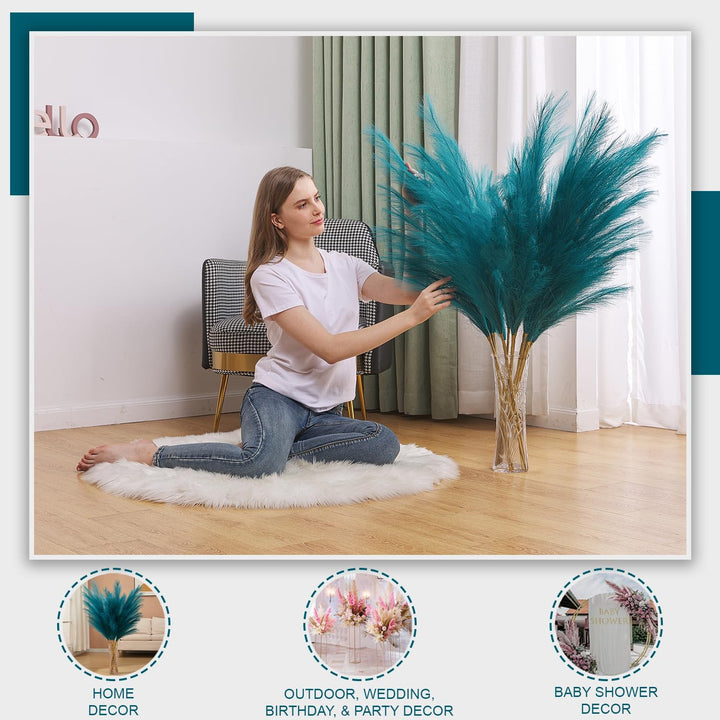 Blue Faux Pampas Grass 7PCS - 3.75Ft Decor