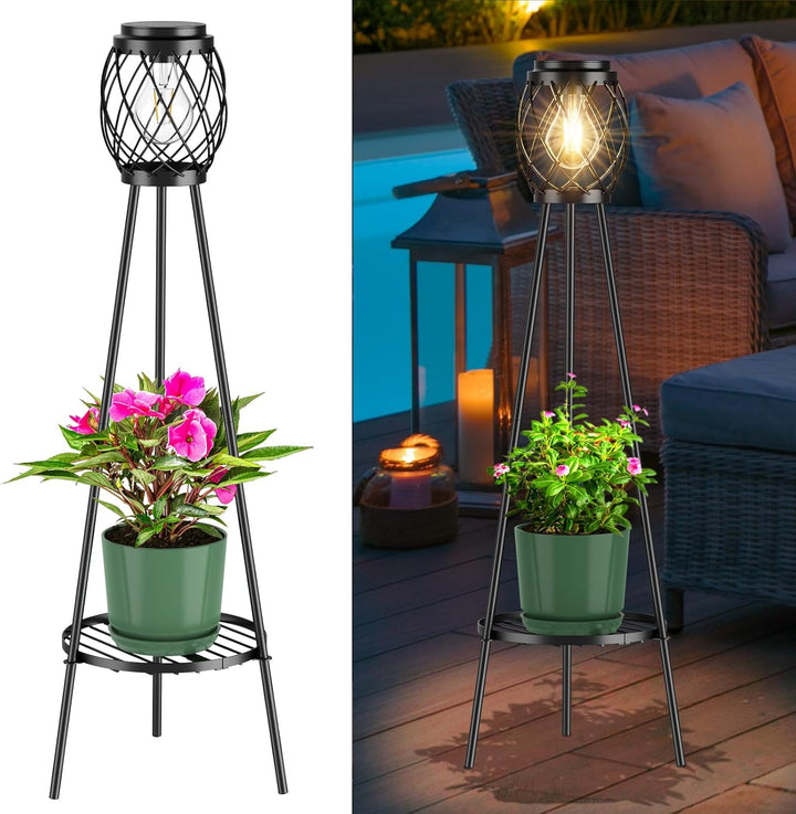 2 Pack Solar Lights Outdoor with Plant Stands - Solar Floor Lamp & Street Lights with Metal Tripod - Patio Decor for Garden, Yard, Pathway, Driveway, Porch