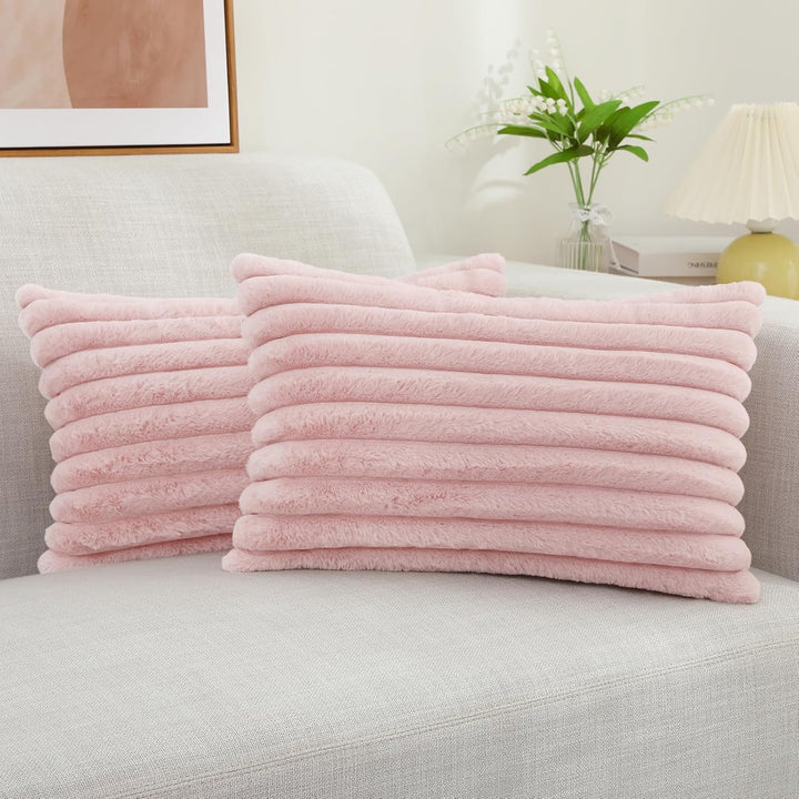 Faux Fur Striped Pillow Covers Set of 2