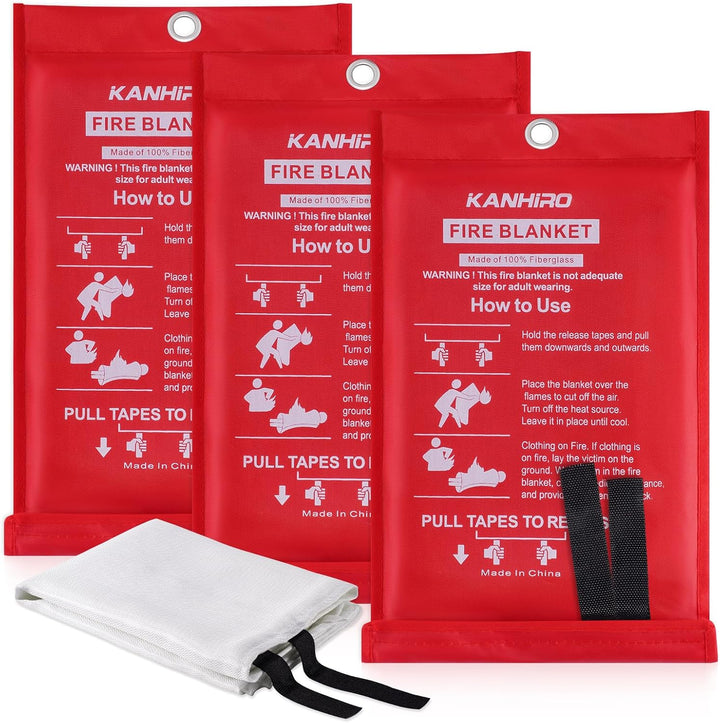 Emergency Fire Blanket for Home Kitchen - Fiberglass Fire Suppression Blanket Great for School, Fireplace, Grill, Car, Office, Warehouse (4 Pack, 39 in X 39 In)