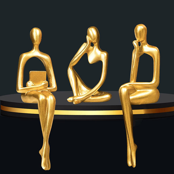 Gold Thinker Statue Set of 3 - Modern Decor