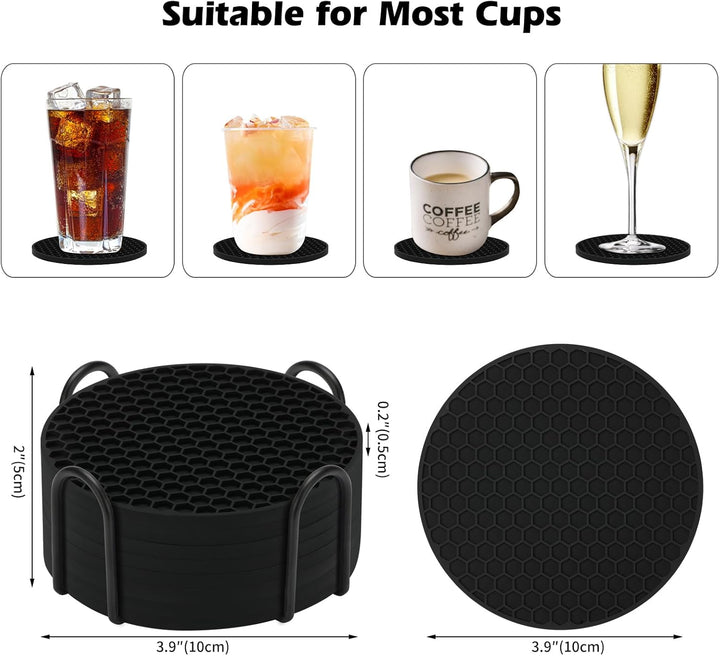 Silicone Coasters Set of 8 with Holder