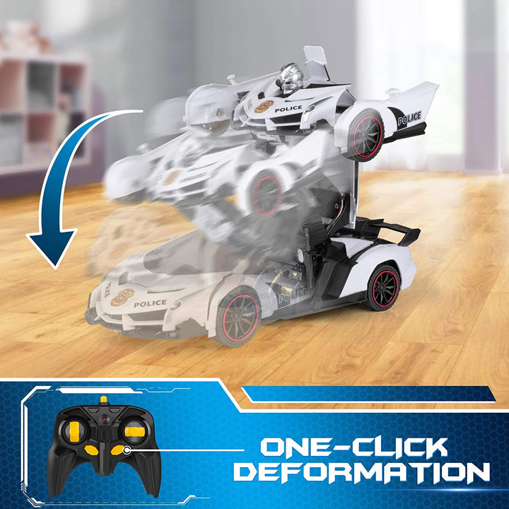 Remote Control Car - Transform Toys Car Robot, One Button Deformation to Robot with Flashing Light, 2.4Ghz 1:18 Scale Transforming  Car Kids Toys with 360 Degree Rotating, Girls Boys Toys