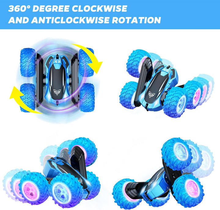 Remote Control Car, 2.4Ghz Double Sided 360° Flips Rotating Electric Race RC Stunt Car, LED Wheel & Headlight High Speed off Road Cars Toy Gift for 3 4 5 6 7 8-12 Year Old Boy Toys (Blue)