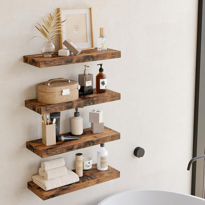 "Rustic Wood Floating Shelves Set of 4
