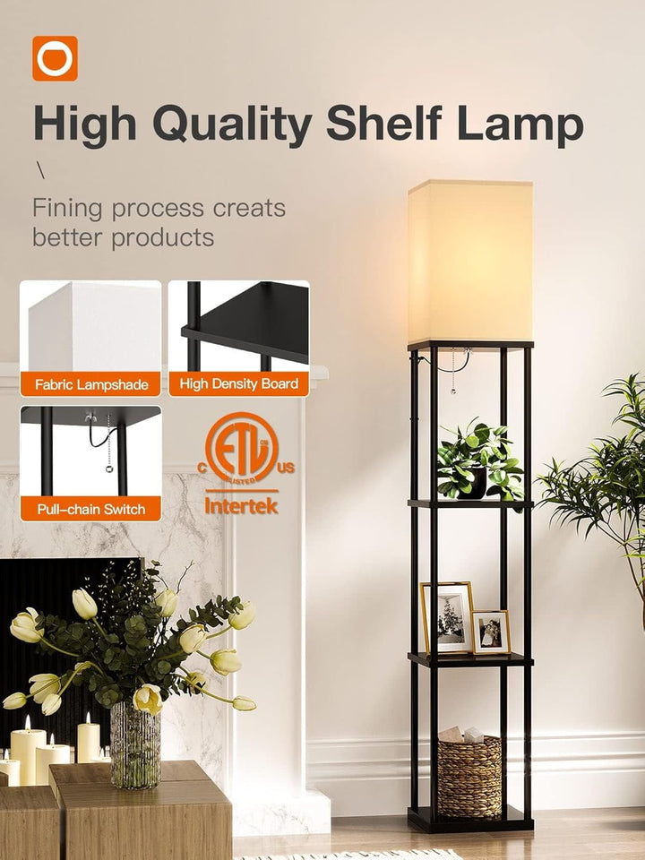 Modern 4-Tier Shelf Floor Lamp - Black