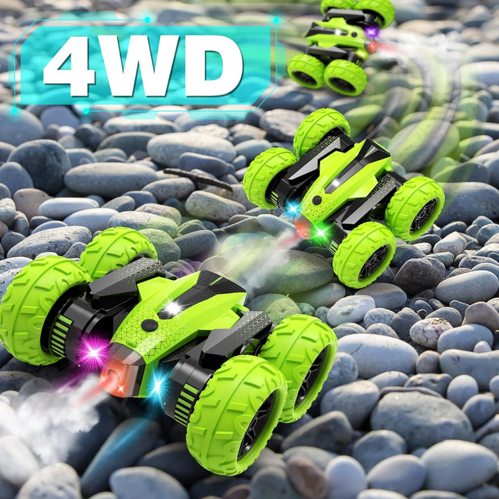 Remote Control Car, RC Stunt Car, 2.4Ghz Double Sided 360° Rotating Remote Control Truck with Headlights, 4 Wheel Drive, Cool Spray Patterns Music for Boys Girls Age 6 7 8 9 10 11 Year Old