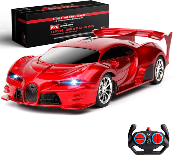 Remote Control Car Rechargeable High Speed 1/18 RC Cars Toys for Boys Girls Vehicle Racing Hobby with Headlight Christmas Birthday Gifts for Kids (Red)