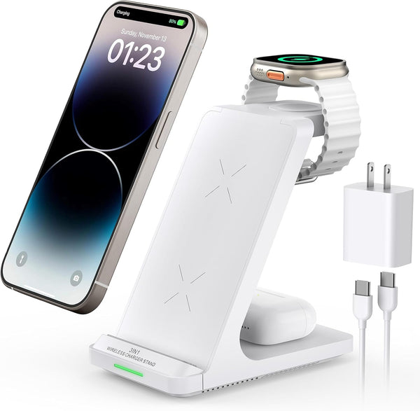 Wireless Charging Station, 3 in 1 Fast Wireless Charger Stand for Multiple Devices  Watch Ultra Series 10 9 8 7 6 SE 5 4 3 2,  16 15 14 13 12 11 Pro Max/Plus/Mini/X/Xs/Max/Xr/Se, Airpods