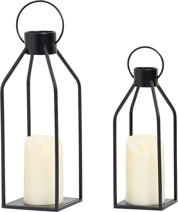 Black Metal Lantern with Timer Candle