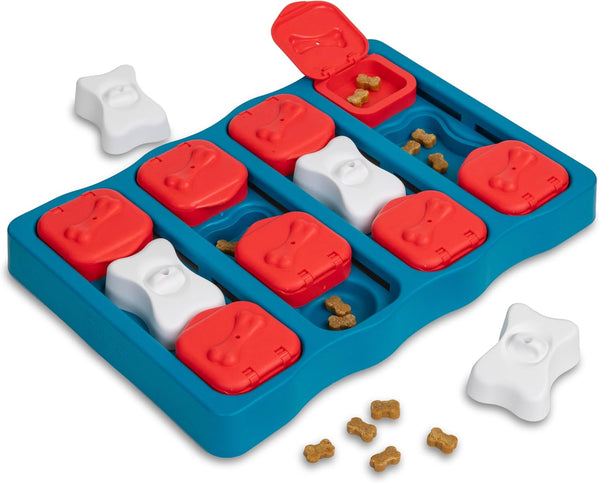 by Nina Ottosson Dog Brick Treat Puzzle Enrichment Toy, Level 2 Intermediate Game, Blue