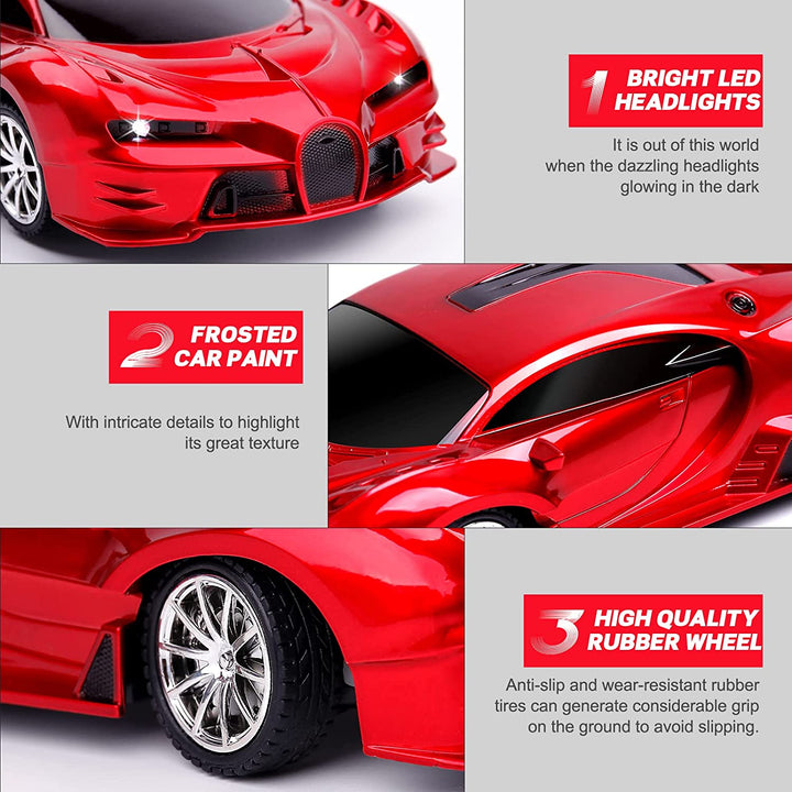 Remote Control Car Rechargeable High Speed 1/18 RC Cars Toys for Boys Girls Vehicle Racing Hobby with Headlight Christmas Birthday Gifts for Kids (Red)
