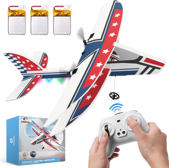 RC Plane, 2.4GHZ Remote Control Airplane W/ 3 Batteries & 6-Axis Gyro Stabilizer, 2CH RTF RC Glider Toy for Beginners Kids Boys Girls
