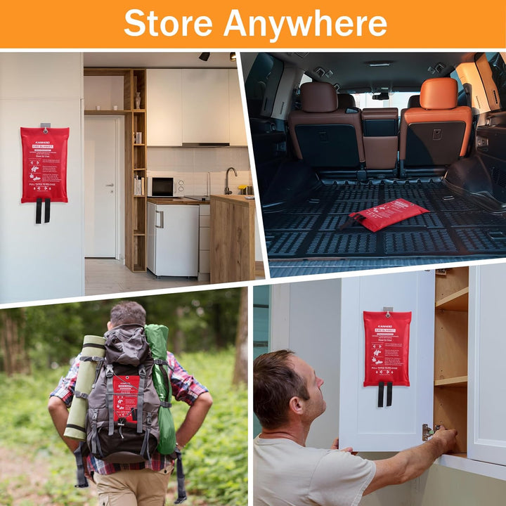 Emergency Fire Blanket for Home Kitchen - Fiberglass Fire Suppression Blanket Great for School, Fireplace, Grill, Car, Office, Warehouse (4 Pack, 39 in X 39 In)