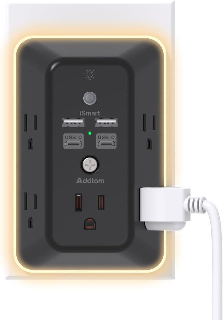 5-Outlet Surge Protector with USB & Night Light